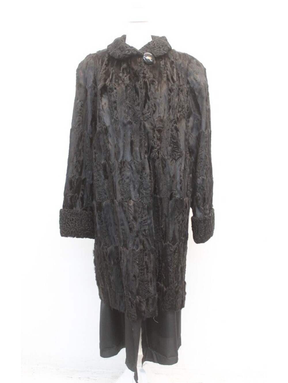 SCRAP ITEM: BLACK CURLY LAMB FUR COAT JACKET WOMEN WOMAN SIZE N/A